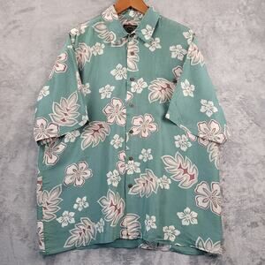 Hawaiian Silk Company Shirt Mens XL 100% Silk Floral Aloha Camp Sage Green